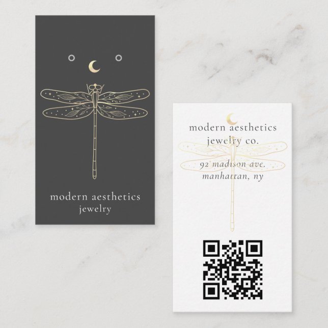 Carte d'affichage de code QR de dragonfly Grey (Devant / Derrière)