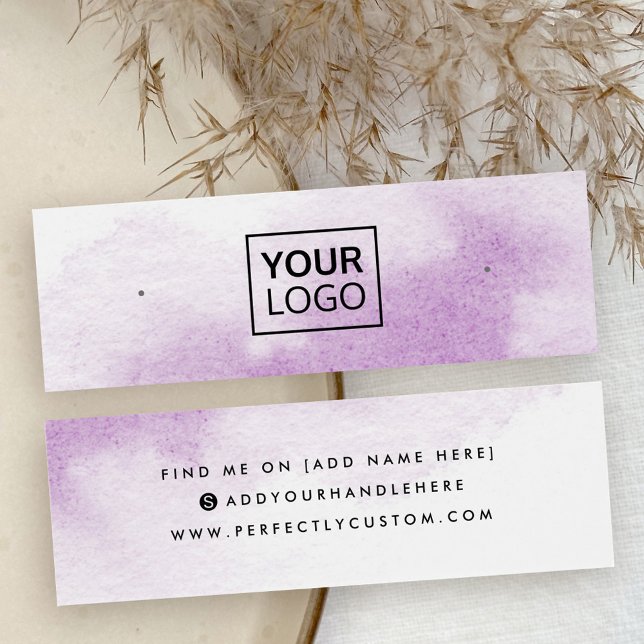 Carte d'affichage de la couleur de l'eau violette (Purple water color logo stud earring display card)