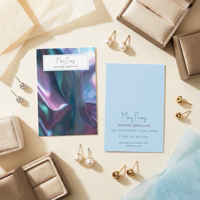 Carte d'affichage de l'effet de tissu holographiqu (Holographic fabric effect earring display card.)