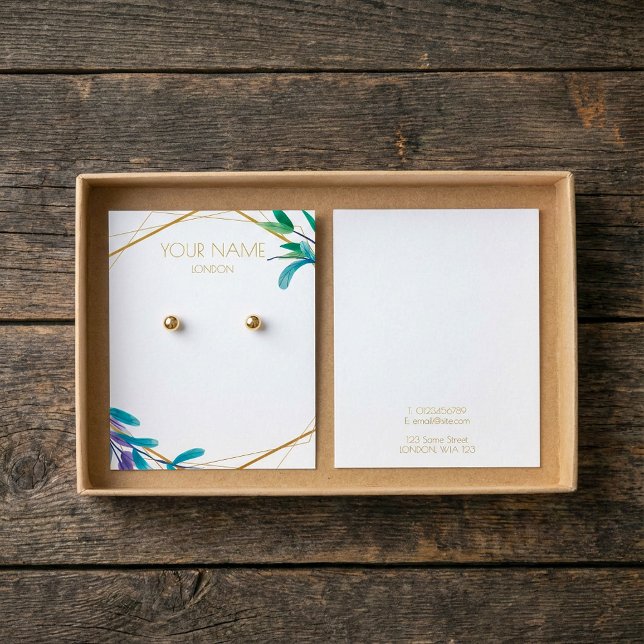 Carte d'affichage d'oreille de couronne géométriqu (Gold geometric flowery wreath earring display card.)