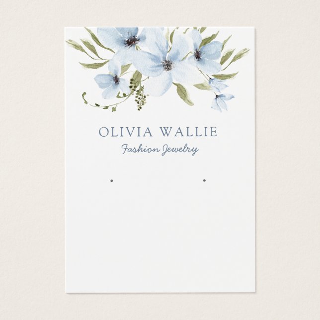 Carte d'affichage d'oreille florale bleu aquarelle (Devant)