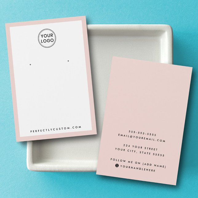Carte d'affichage du logo de bordure rose vierge (Blush pink border logo earring display card)