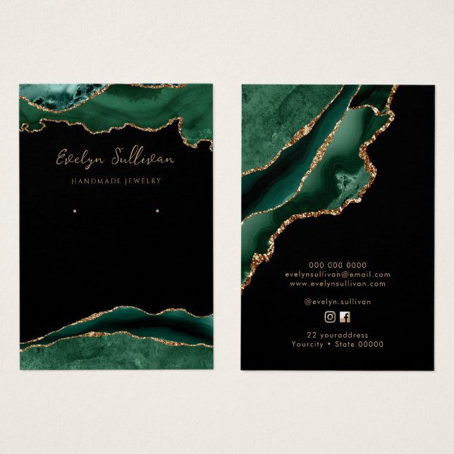 carte d'affichage émeraude verte agate (Devant & derrière)