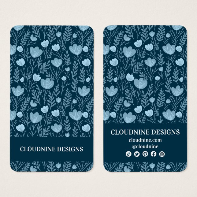 Carte d'affichage Floral Blue Turquoise à oreille  (Devant & derrière)