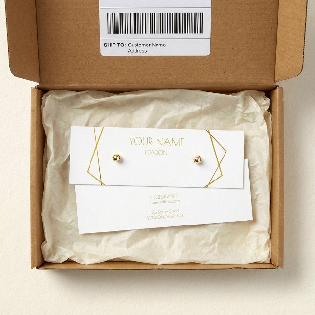 Carte d'affichage géométrique or (Luxury gold geometric earring display card.)