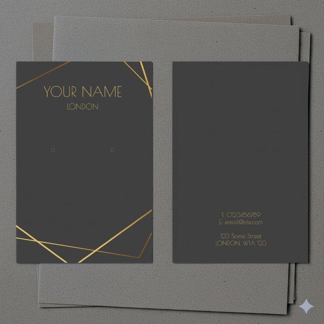 Carte d'affichage géométrique or simple (Luxury gold geometric dark earring display card.)
