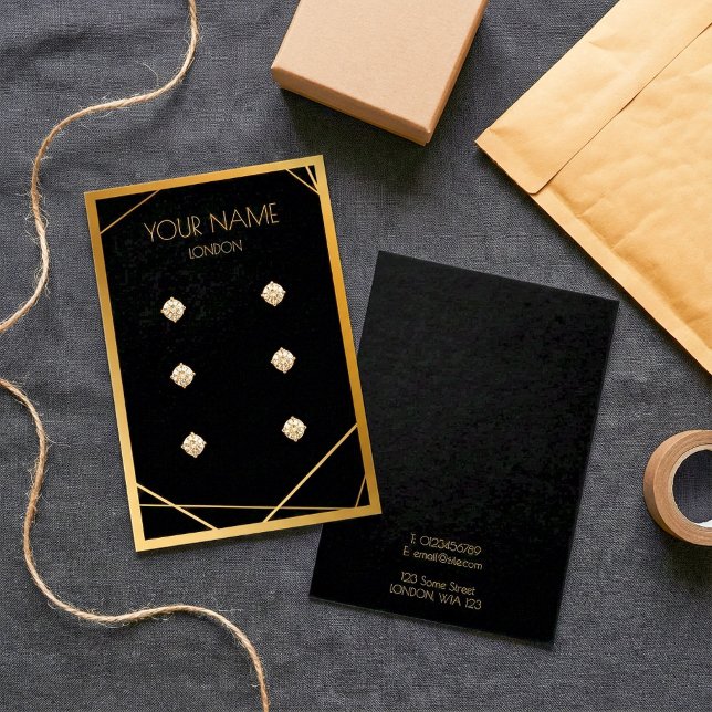 Carte d'affichage géométrique simple bordure en or (Simple gold border geometric earring display card.)