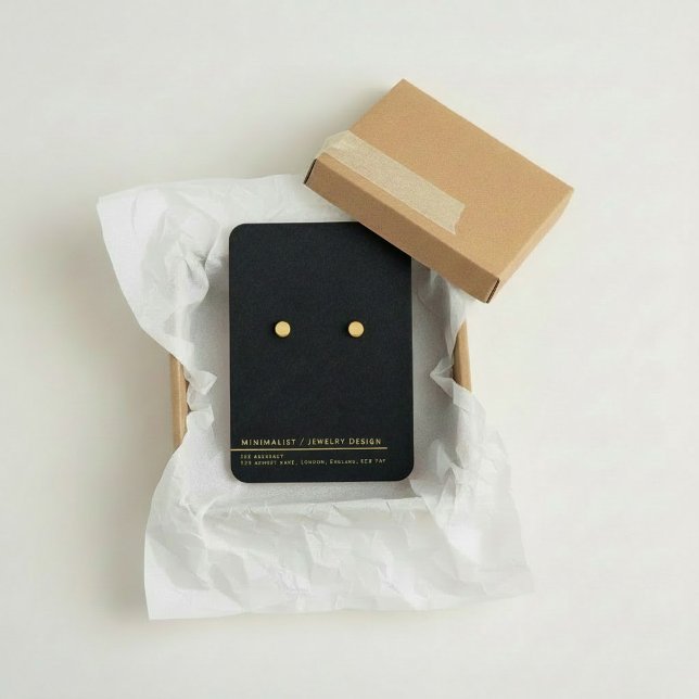 Carte d'affichage minimaliste or simple (Simple gold minimalist earring display card.)