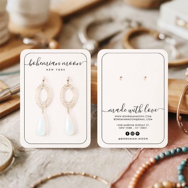 Carte d'affichage moderne en écriture noire et bla (Modern black and white script jewelry display card)