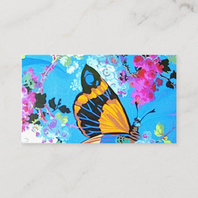 Carte d'affichage Papillon rose et bleu (Devant)