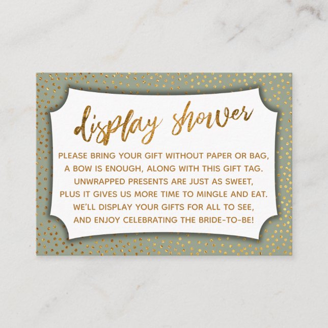 Carte d'affichage Sage Green & Gold Confetti (Devant)