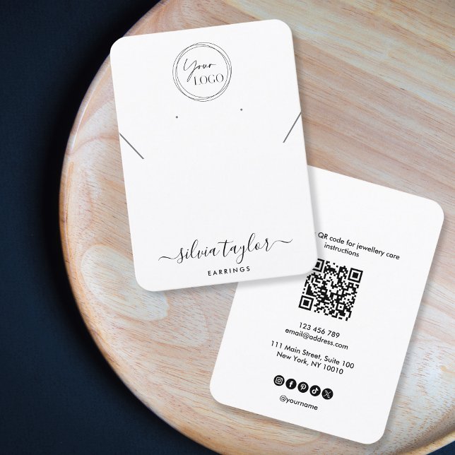 Carte d'affichage simple logo QR code collier (simple minimalist jewelry display card with qr code and your logo)