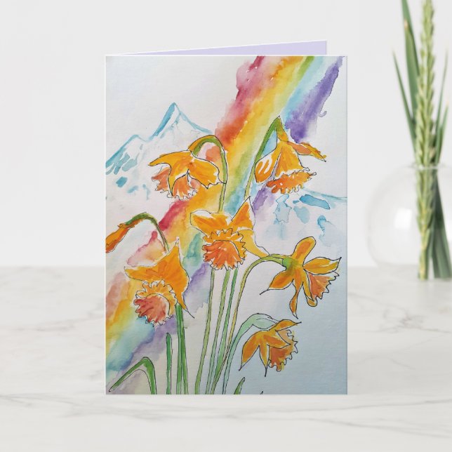 Carte Daffodil coloré Rainbow Watercolor Salutations (Devant)