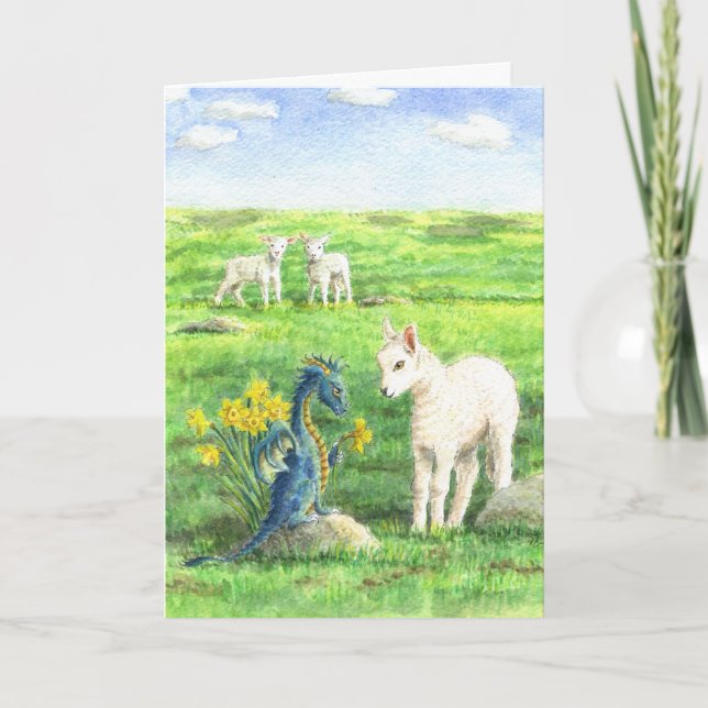 Carte Daffodil Dragon and Lamb (Printemps/Pâques) (Devant)