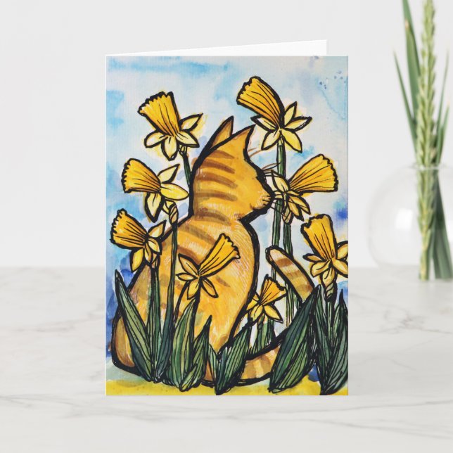 Carte Daffodil Orange Chat Daffodiles (Devant)