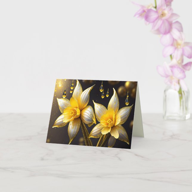 Carte Daffodiles élégantes aux accents or, Pâques (Orchidée)