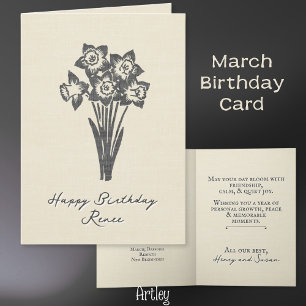 Carte Daffodique rustique estampé Mars lin fleur de nais