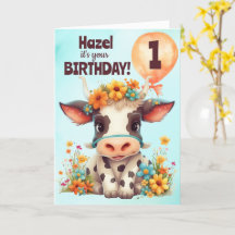 Carte d'âge d'anniversaire de la Vache mignonne