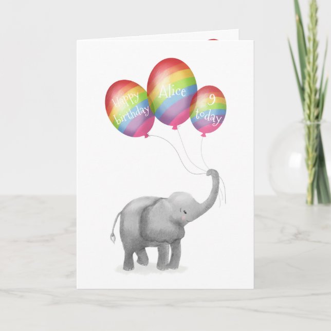 Carte d'âge d'anniversaire de l'éléphant mignonne  (Devant)