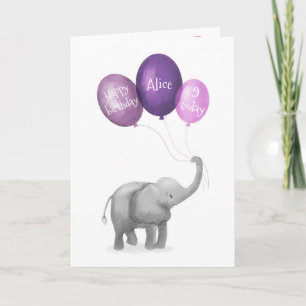 Carte d'âge d'anniversaire de l'éléphant mignonne 