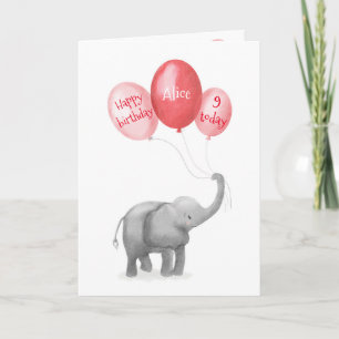 Carte d'âge d'anniversaire de l'éléphant mignonne 