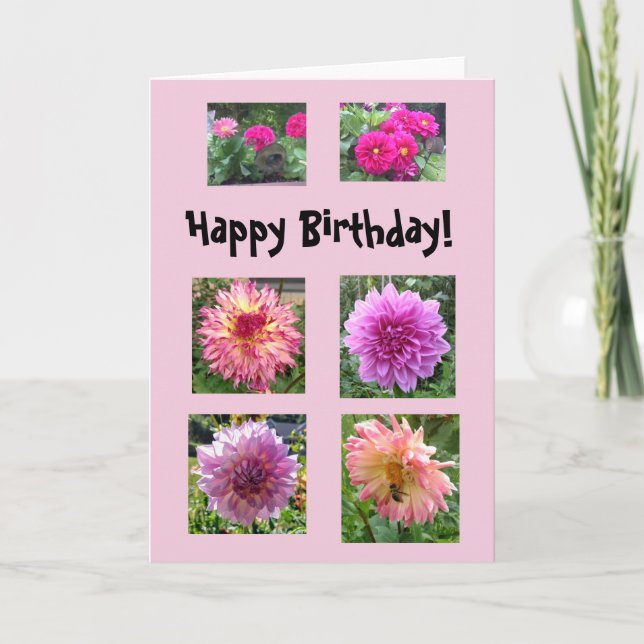Carte Dahlias roses pour ton anniversaire ! (Devant)