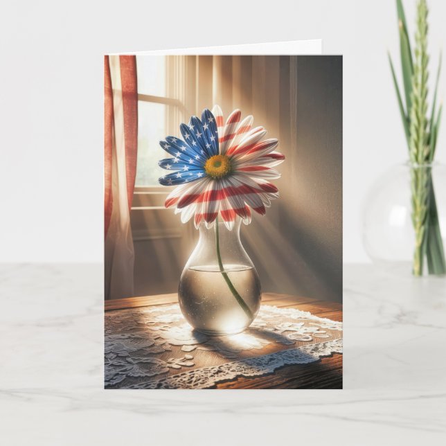 Carte Daisée Drapeau Américain Anniversaire En Poutres D (Devant)