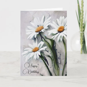 Carte Daisées D'Anniversaire Sur Texture Grise