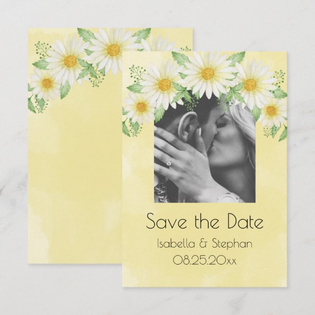 Carte Daisies Blanc Jaune Floral Photo Enregistrer la da (Devant / Derrière)