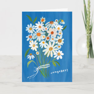 Carte Daisy Bouquet Gouache peint à la main Félicitation