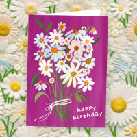 Daisy Bouquet Joyeux Anniversaire Gouache peint à