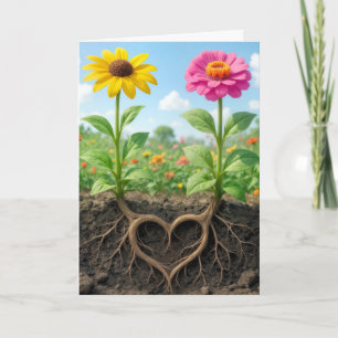Carte Daisy et Zinnia Anniversaire Cœur Racines