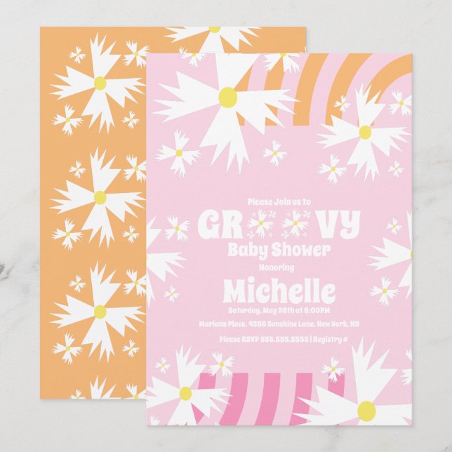 Carte Daisy Flower Retro Way Deux Baby showers Super (Devant / Derrière)