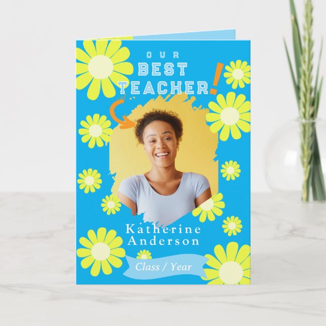 Carte Daisy Meilleur enseignant Photo Bleu (Devant)