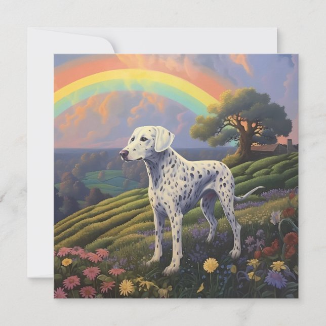 Carte Dalmatie Chien Pont arc-en-ciel Nom personnalisé M (Devant)