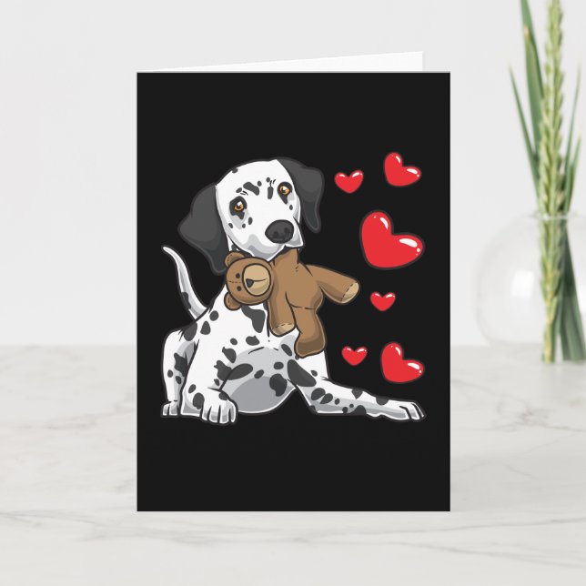 Carte Dalmatien avec animal en peluche et les coeurs (Devant)