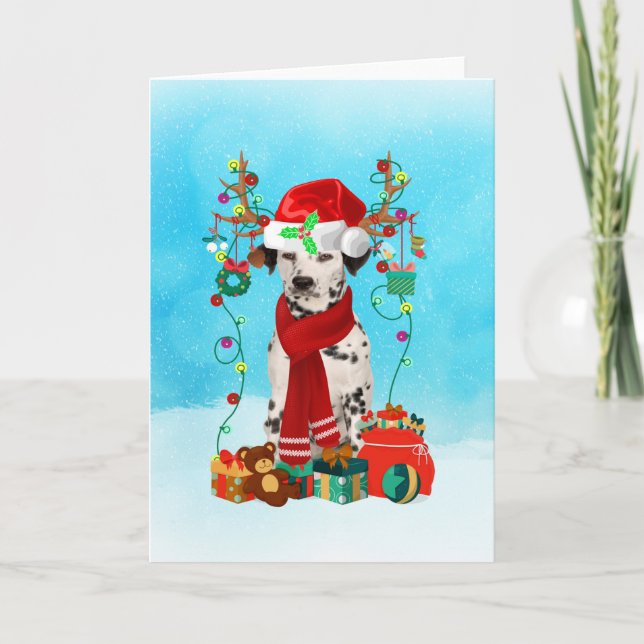 Carte Dalmatien dans la neige avec des cadeaux de Noël  (Devant)