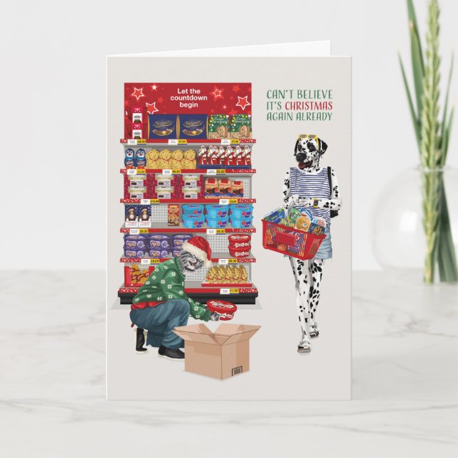 Carte Dalmatien et Chat ne peuvent pas croire C'est Noël (Devant)