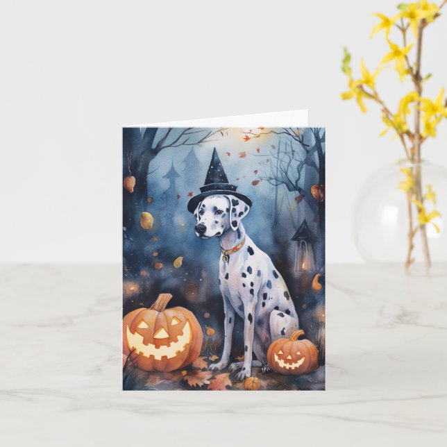 Carte Dalmation d'Halloween avec effroi Citrouille (Fleur jaune)