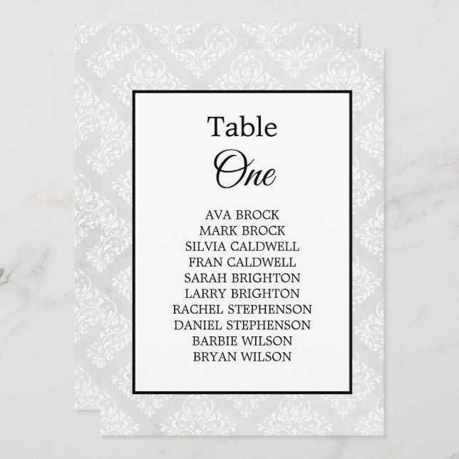 Carte Damask Elegant Mariage Minimal Table Seating Chart (Devant / Derrière)