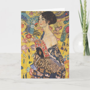 Carte Dame Art nouveau vintage avec peinture d'éventail