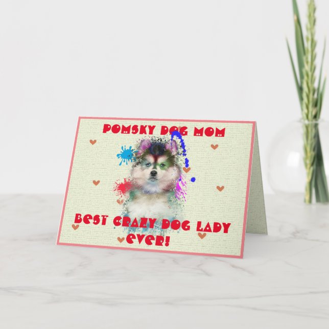 Carte Dame Chien Fou Chien Personnalisé Pomsky Mam (Devant)