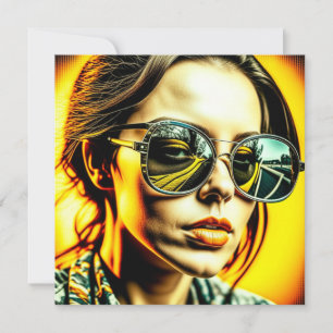 Carte Dame cool dans des lunettes de soleil reflet d'une