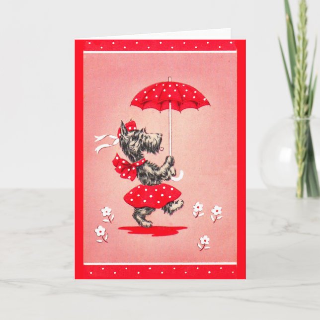 Carte Dame de chien écossaise portant un parapluie (Devant)