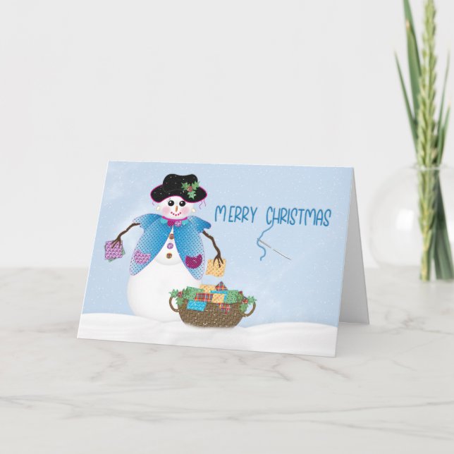 Carte Dame de neige de Noël Créatrice de patchwork Scène (Devant)