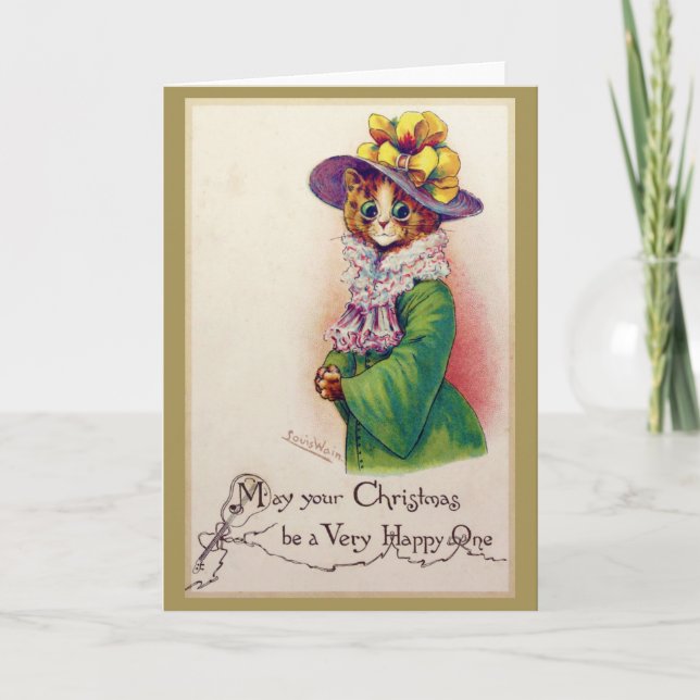 Carte Dame Noël Chat, Louis Wain (Devant)