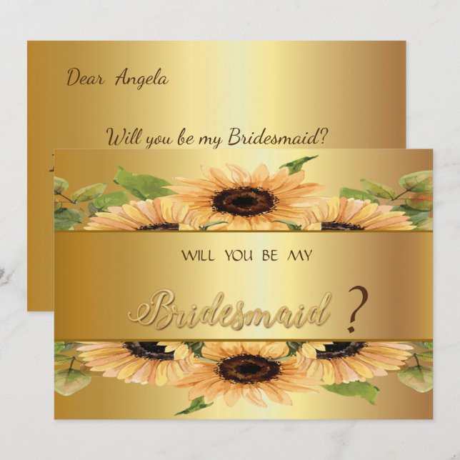 Carte d'amie de la mariée aux tournesols dorés élé (Devant / Derrière)