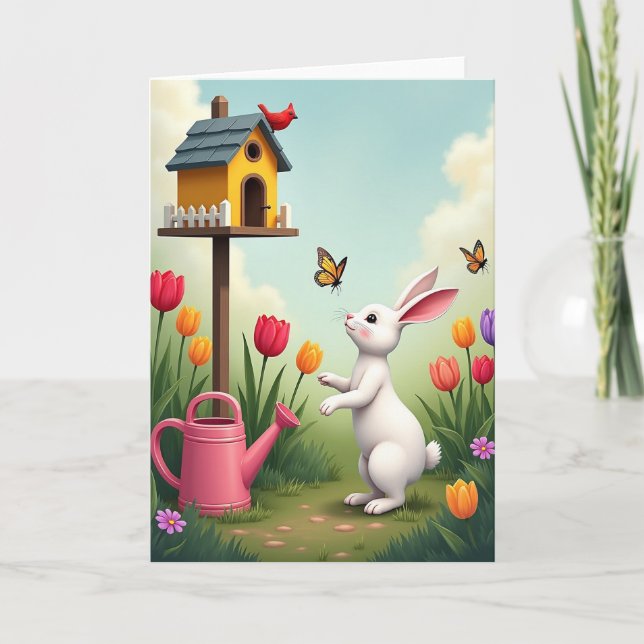 Carte d'amitié Lapin de Jardin de Printemps (Devant)