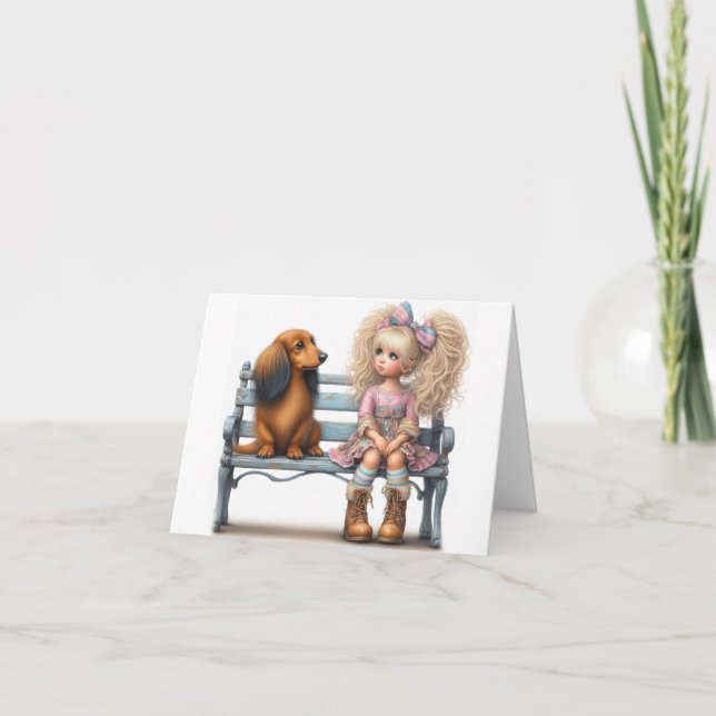 Carte d'amitié pour Dachshund à cheveux longs fant (Devant)