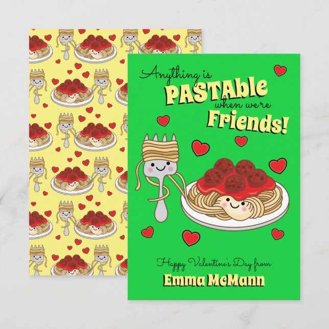 Carte d'amitié Saint-Valentin Spaghetti (Devant / Derrière)